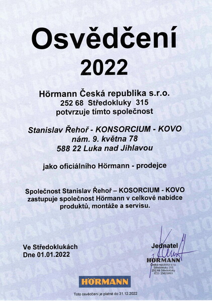 Osvědčení Hormann 2022